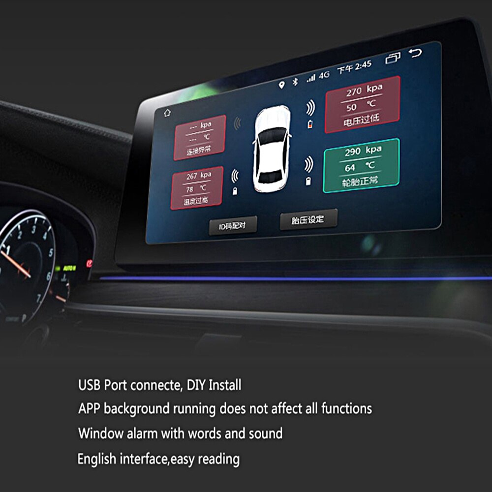 Bandenspanningscontrolesysteem Tpms Voor Android Auto Dvd Navi Usb Band Sensoren Alarm Monitoring Systeem Kit Met 4 Sensoren