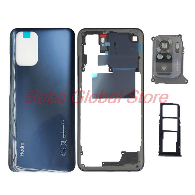 Riparazione custodia originale per Xiaomi Redmi Note 10 Cover posteriore + cornice centrale + pulsante Volume + obiettivo in vetro della fotocamera + vassoio Sim