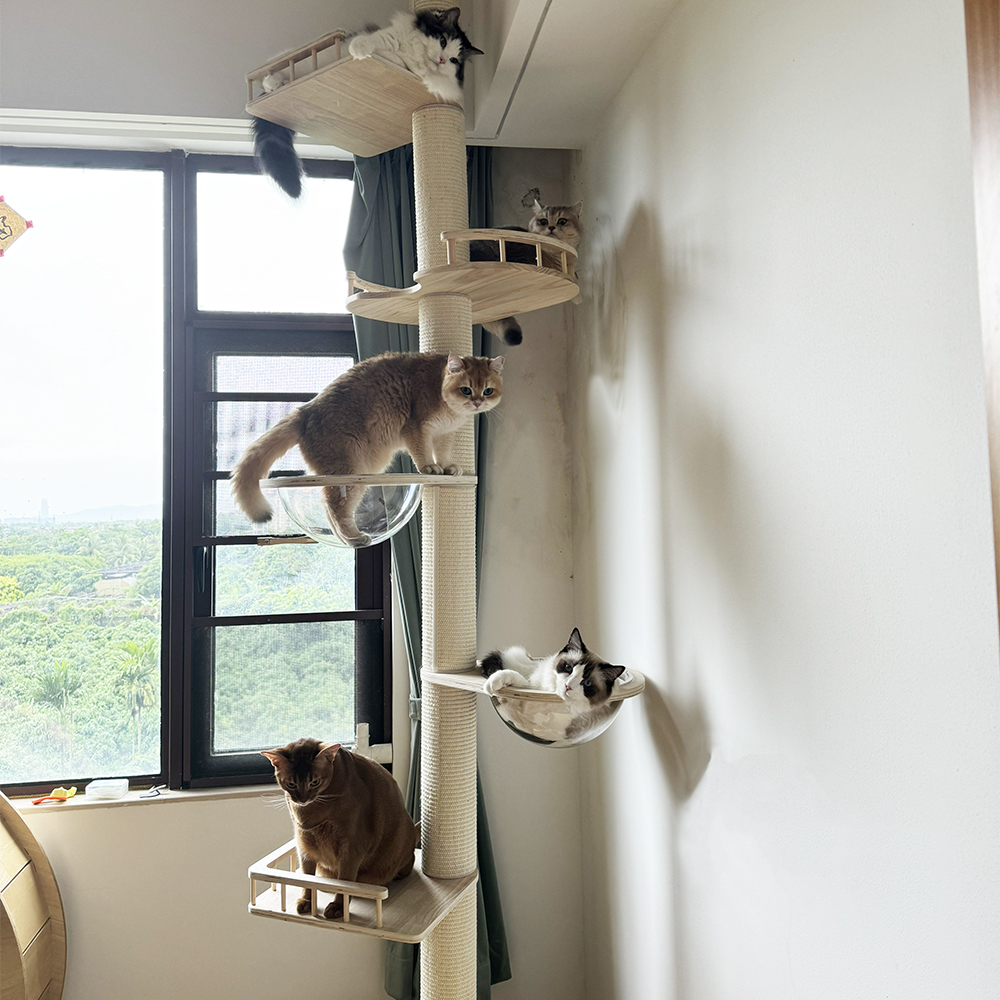 Cat climbing frame Pillars of Babel Floor to Ceiling Cat Tree Tower Multi-Level Condo Post Pad for Cat playing climbing