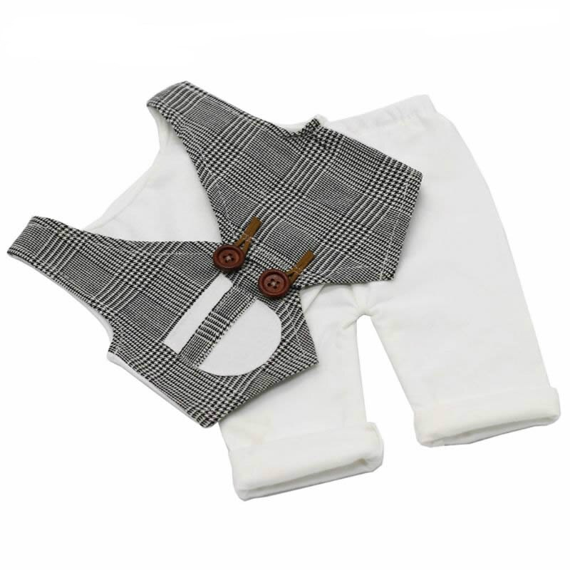 2Pc Baby Fotografie Props Jongen Gentleman Plaid Vest Outfit Pasgeboren Photobooth Prop Voor Bebe Fotoshoot Studio Accessoires Set: White