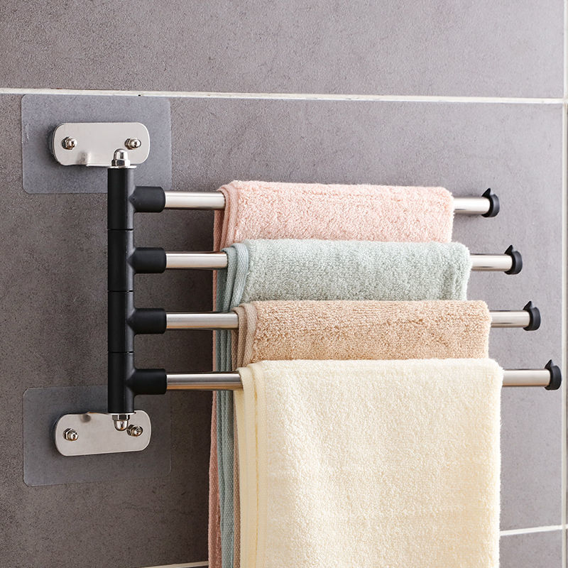 Wall Mount Punch-Free Adhesive Bathroom Towel Bars Holder Hanger Shelf Rack Organizer Door Hanging Holder Bar Organizer Stand: 4 Towel Bar