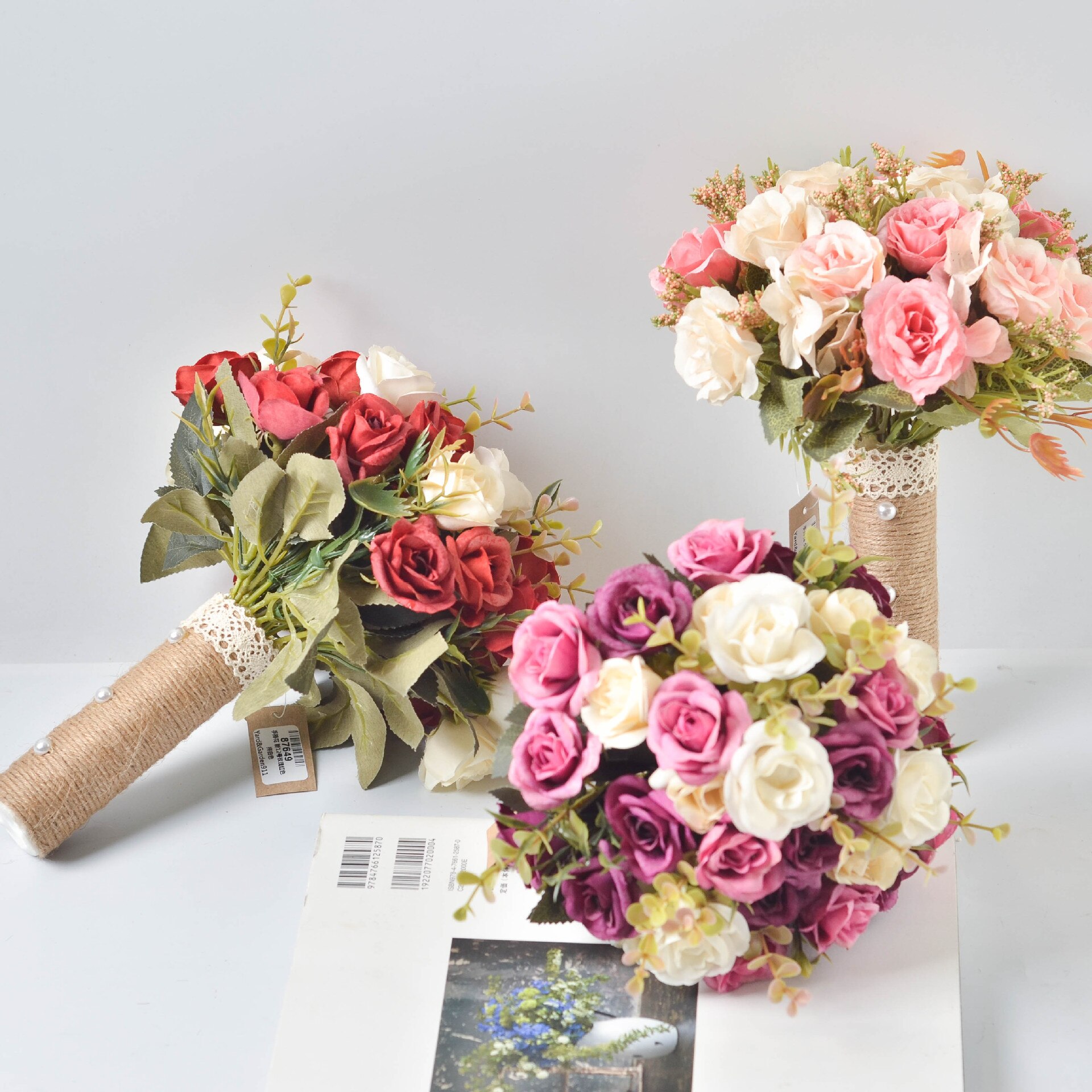 Koreansk brud holder blomster brudepige bryllup søstre gruppe rose pæon brudebuket silke simulation blomsterkunst