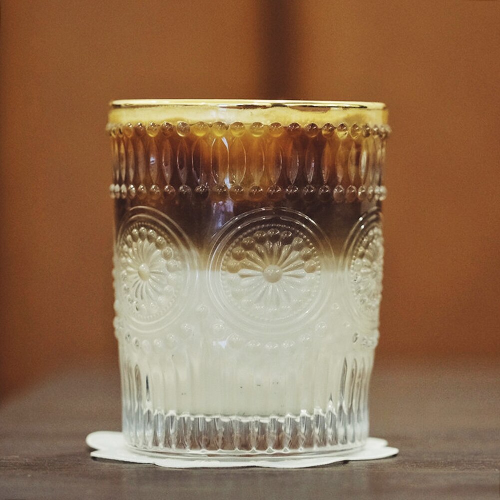 260/380ml glass kaffekrus årgang solsikke gravert forgylt glass kopp kaffe vin klart krus vasos de vidrio бокалы для вина