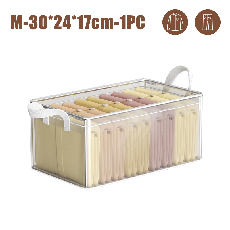 Clothes Storage Box Household Wardrobe Clothes Layered Finishing Box Transparent Folding Storage Basket Frame Artifact: black