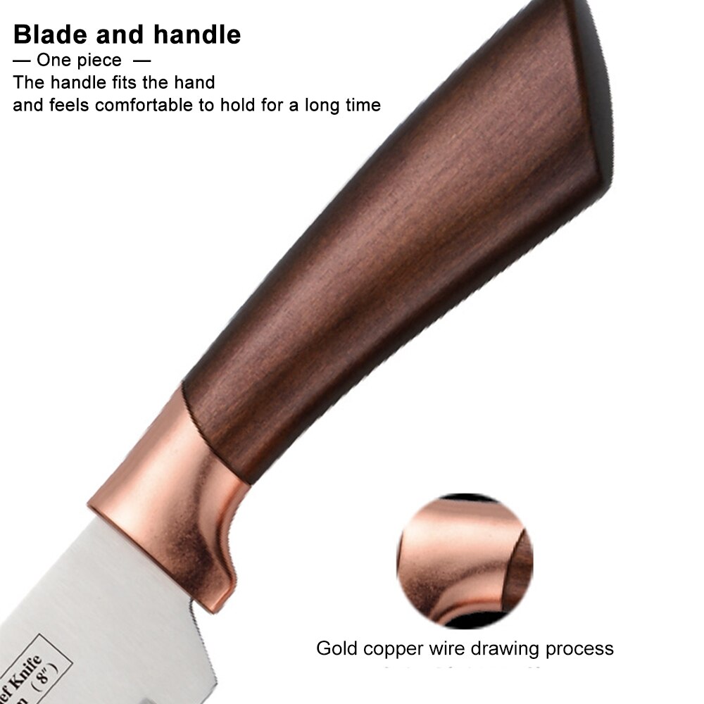 Chef Knife 6 Pcs Set Multi-function Kitchen Knives Utility Stainless Steel Cut Cleaver Bread Knife Meat Cleaver with Knife Holde