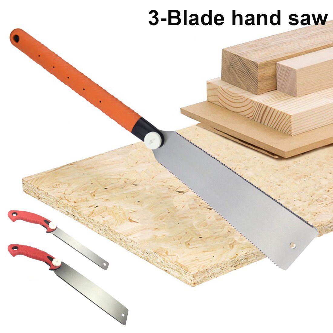 3-Blade Hand Saw Pull Shaving Saw Medium Cross Cutting Saw Garden Trimming Wood Bamboo Pvc Plastic Cutting Tool