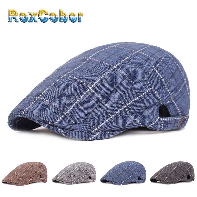 RoxCober Plaid vintage Berets cap for women men Cotton Flat Cap chapeau Newsboy Caps Ivy Cap Gatsby Hat peaky blinder hats 155