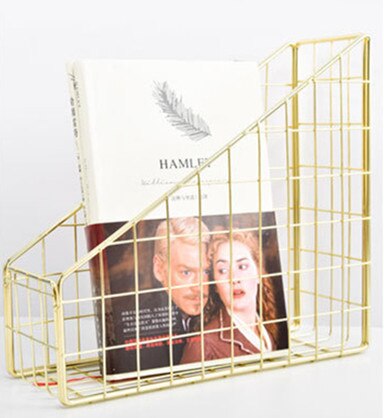 Rose Goud Electroplated Iron Boek Houder Desktop Plank Bestand Doos Tijdschrift Boek Stand Kantoor Thuis Briefpapier Organizer Houder: Gold