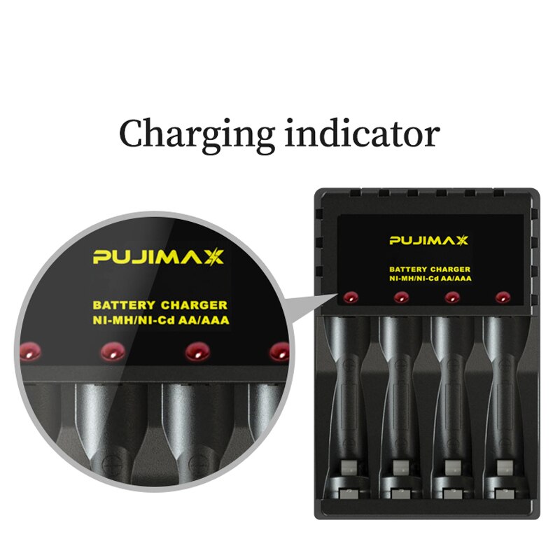 PUJIMAX 4 fentes alimentation LED affichage chargeur de batterie Intelligent Micro type-c interface pour AA/AAA ni-cd Ni-Mh batterie Rechargeable
