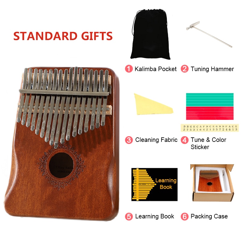 Piano de pulgar Kalimba de 17 teclas, instrumento Musical de madera de caoba de , cuerpo de dedo de África, con libro de aprendizaje