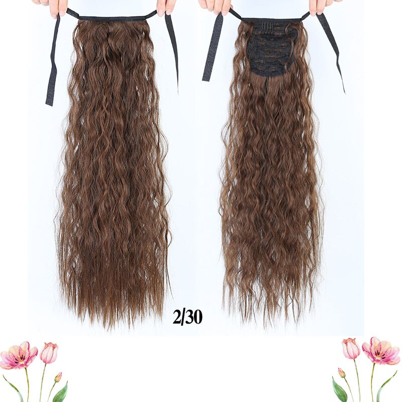 DIANQI Long Wavy Clip In One Piece Synthetic Hair Extension Ponytail Drawstring False Ponytail Wig With Hairpins: 2i30
