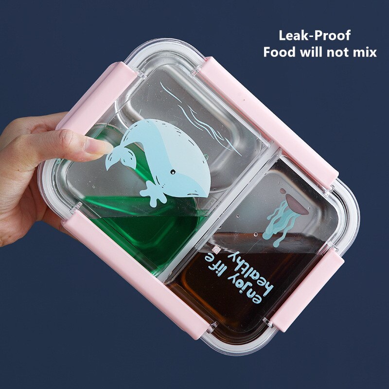 800ml Cartoon Stainless Steel 304 Lunch Box Leak-Proof Kids Children Bento Box Student School Microwave Food Container