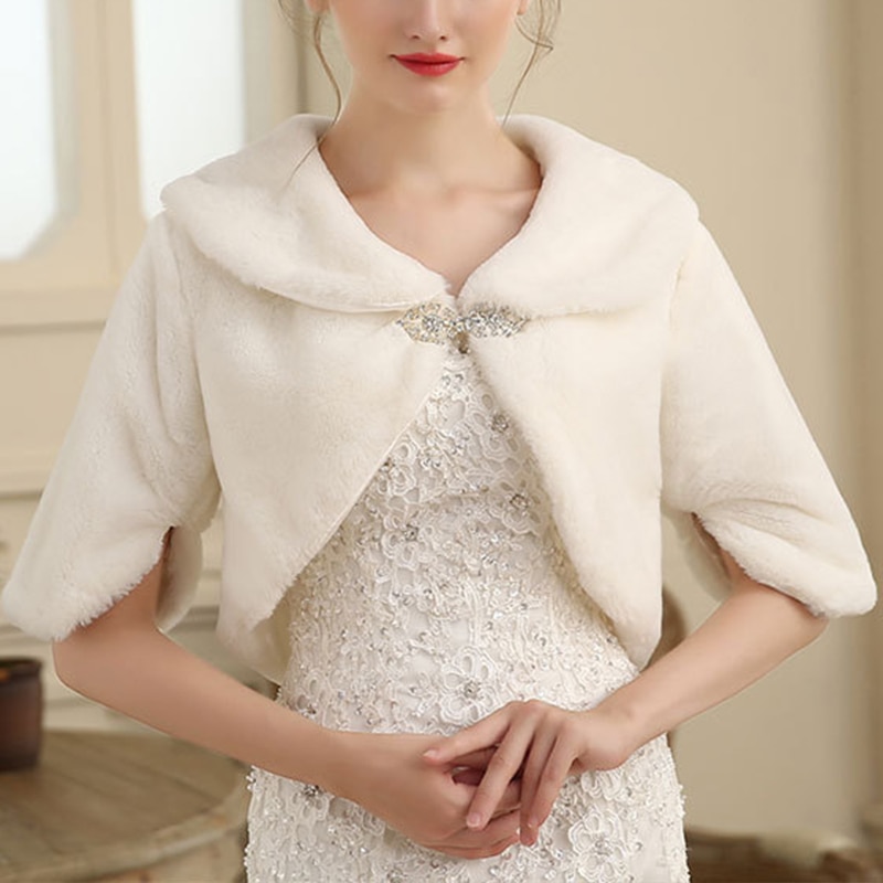 Chal de piel sintética para boda, vestido Formal, Cheongsam, prendas de vestir exteriores casadas, capa de novia, chaqueta blanca para Otoño e Invierno