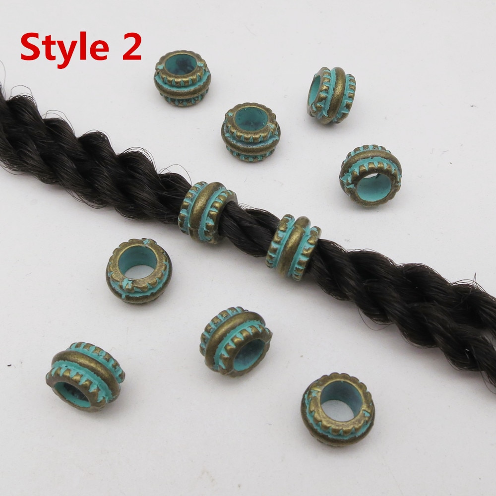 Runa pequeña trenzada de pelo vikinga para hombre y mujer, anillos de cuentas rastas para Barba, accesorios de tubo, color bronce verde, 10-20 Uds.