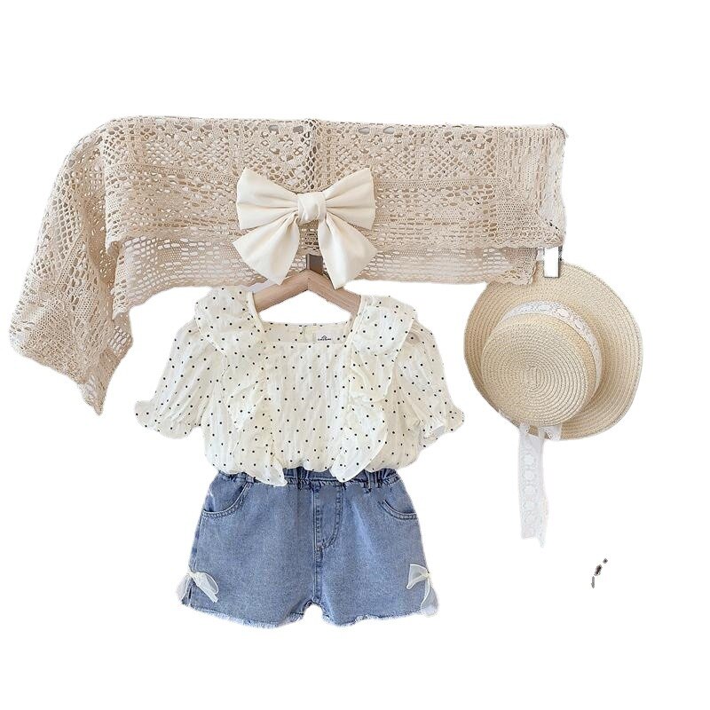 Set di abbigliamento per ragazze 2022 New Summer Polka Dot Top Shorts di jeans vestiti per bambina vestiti per bambini vestiti per bambina 2 pezzi