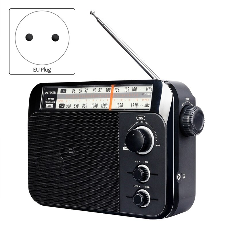 TR604 Draagbare Full-Band Radio, Draagbare Fm/Am Radio Met Speaker, 3.5Mm Koptelefoon (Eu Plug)