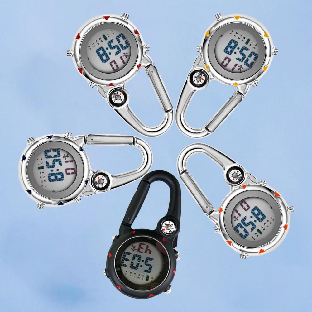 Digital mosquetón Clip de relojes luminosa Anti-arañazos precisa mochila cinturón al aire libre Brújula de deporte en el reloj para escalada al aire libre