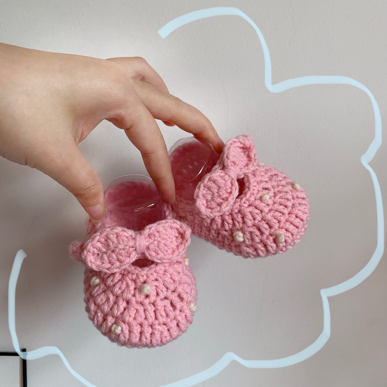 Original tissé à la main bébé chaussures mignon vin rouge à pois laine bébé chaussures 100 jours Banquet 0-6 mois fond souple: Rose / 11cm