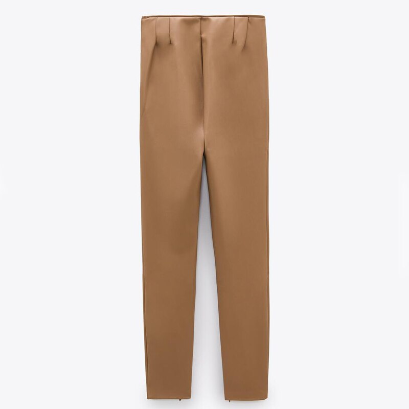 Elina Casual Brown Faux Leather Leggings Women Slim Skinny Legging Women Zipper Pencil Leggings Female Ladies IA