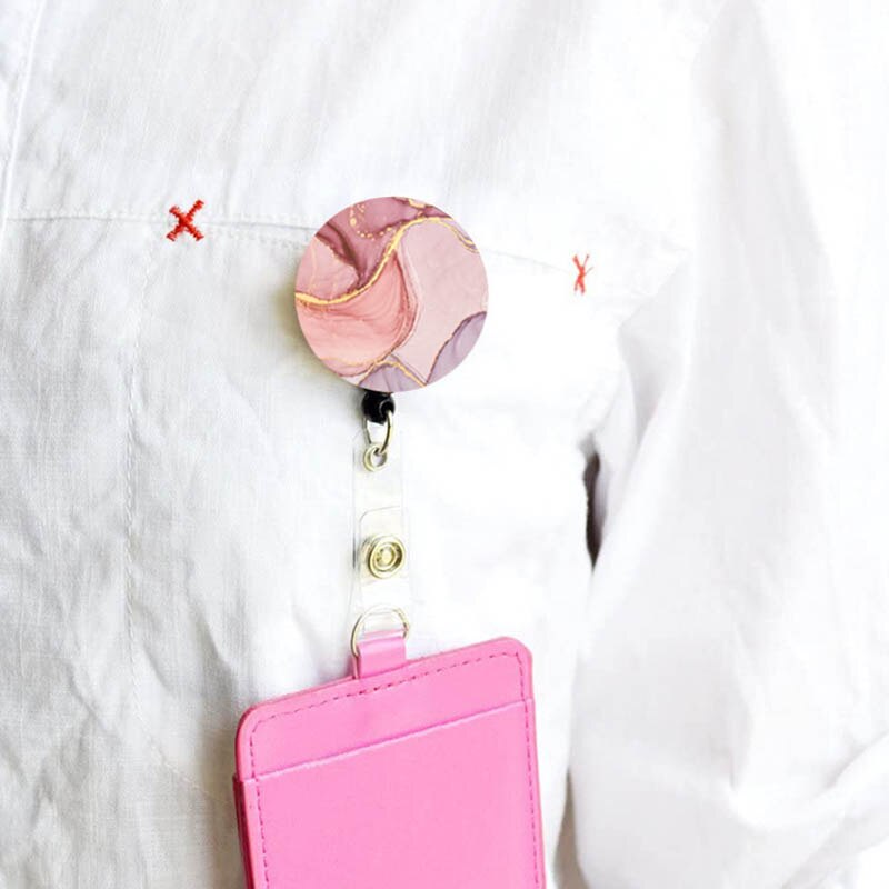 Rood Marmer Verpleegkundige/Arts Badge Reel Badge Houder Clip Intrekbare Id Badge Houder Met 360 Roterende Alligator Clip