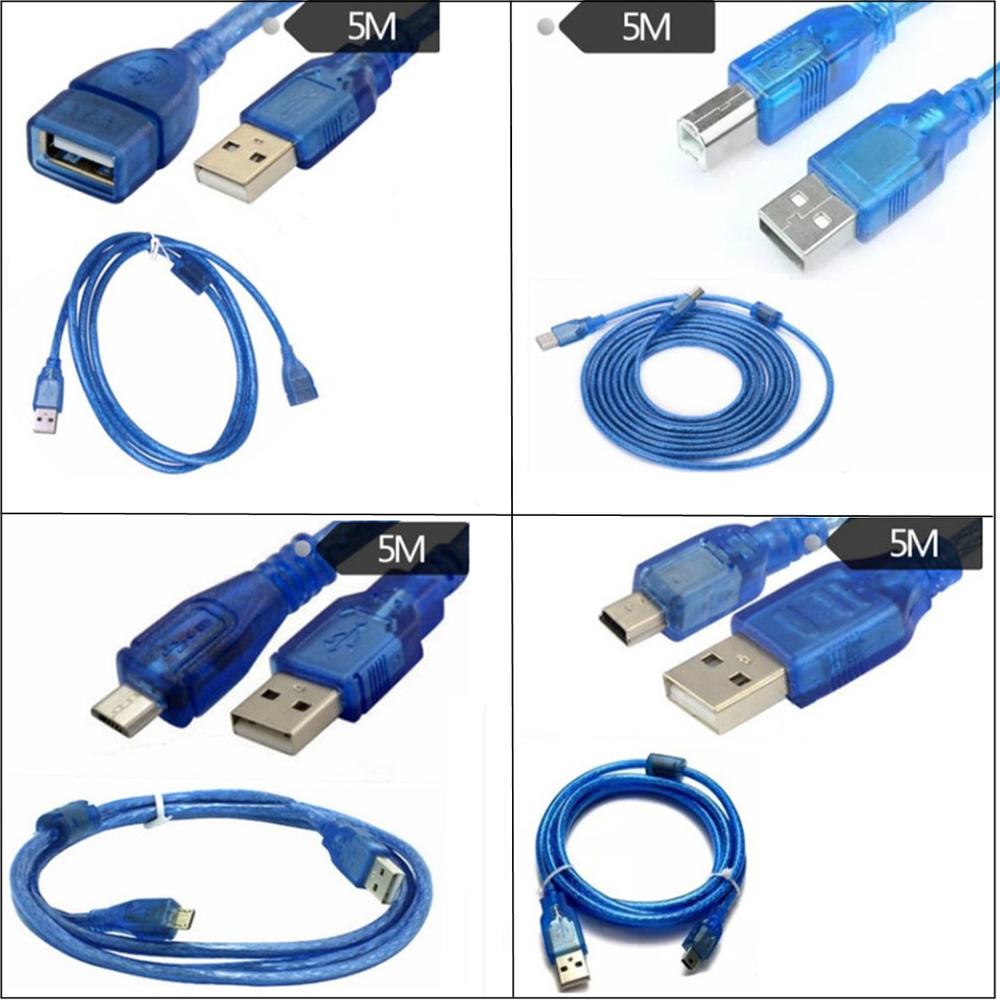 USB transparent blue extension cable printing cable USB male to female AMBM data cable with shield with magnetic ring