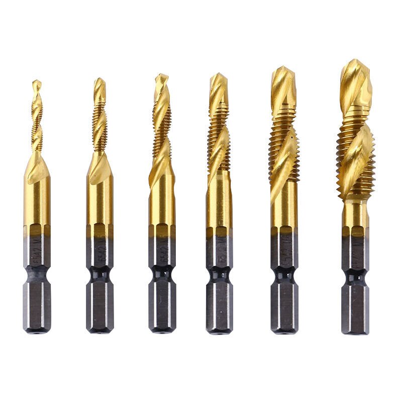 Titanium Plated Hex Shank HSS Screw Thread Metric Tap Drill Bits Screw Machine Compound M3 M4 M5 M6 M8 M10 Hand Tools