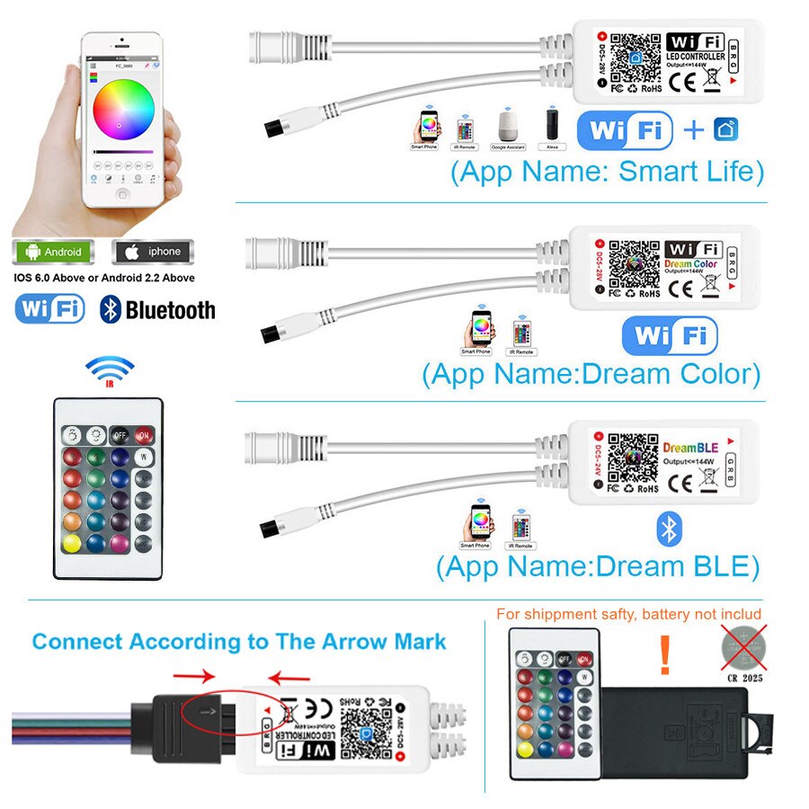 Rgb Led Controller Smart Wifi Led Strip Licht Controller 12V Bluetooth Ir Afstandsbediening Voor 5050 2835 Led Strips
