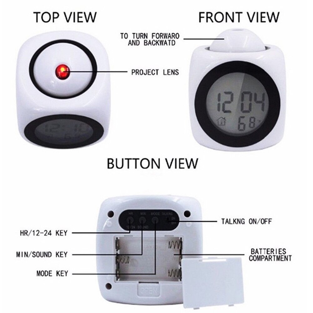 Multifunctional Voice Talking LED Display Time Projection Thermometer Alarm Clock