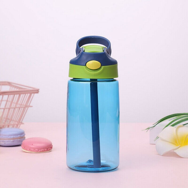 Classical Water Bottle With Straw 400ml Leak-proof Cute Sport Bottles PVC Water Pots Portable Kettles for Kids 4Colors: Blue