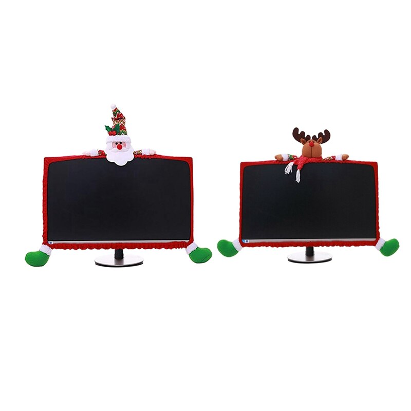 2 Pcs Christmas Computer Monitor Cover Cute Claus Decoration for Home Office , Elk & Santa: Default Title