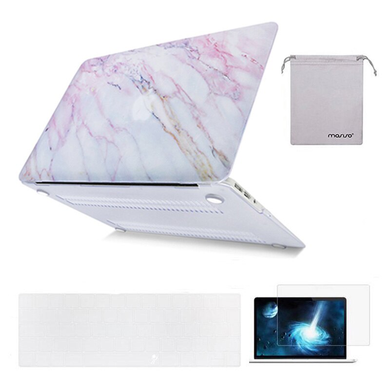 Mosiso laptophoes voor macbook air 13 inch,  a1466 a1369 + siliconen toetsenbordhoes + schermfolie + opbergtas: Roze marmer