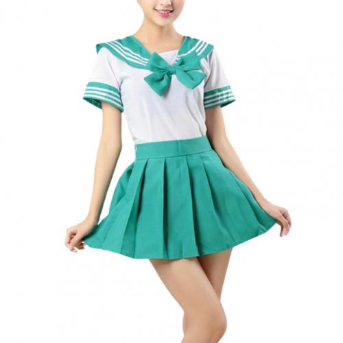 JK Skirt Seven Colors Anti-wrinkle Basic Style High School Uniform Suit for Sports Meet: green