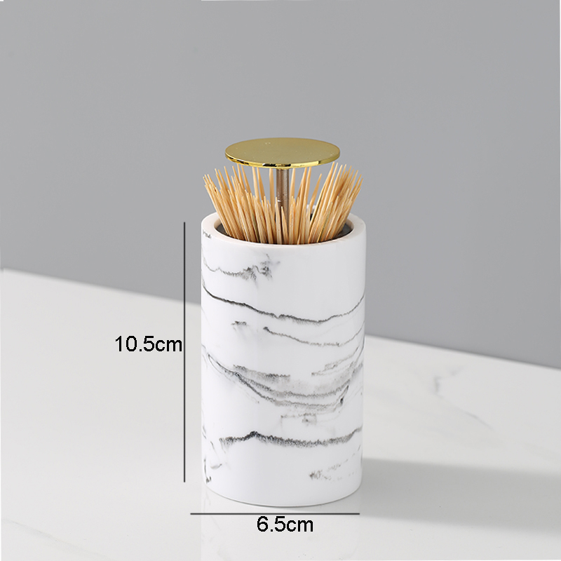 Resin Toothpick Boxes Squeeze Cotton Swab Toothpick Storage Container Stainless Steel Lid Home Portable Cotton Swab Storage Jars: toothpick box 5