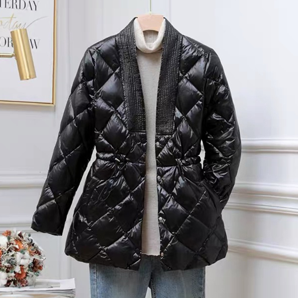Autumn Winter Women Jackets Quilted Puffer Parkas High Warm Drawstring Sweet Oversized Coat: black / M