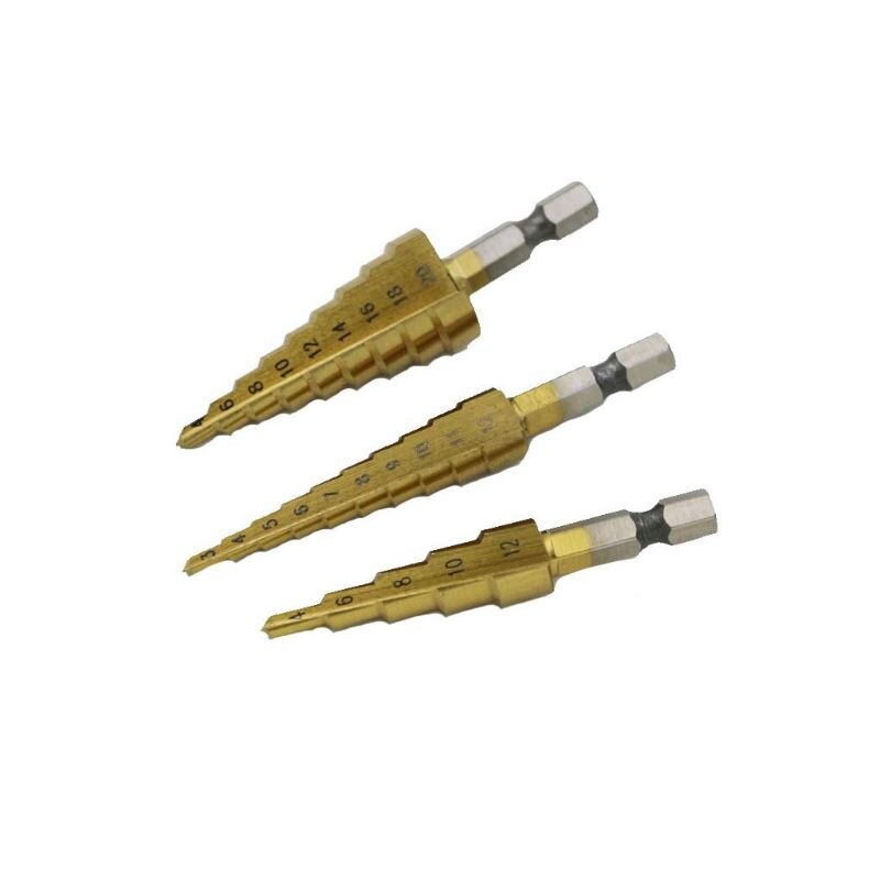 3pcs/set 3-12mm 4-12mm 4-20mm Step Cone Drill Bit Hexagonal Shank High Speed Steel Hole Cutter