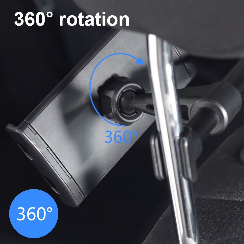 Car Headrest Tablet Holder - 4-11 inch Extendable & 360° Rotatable Mount - Metal Stand for Phones & iPads
