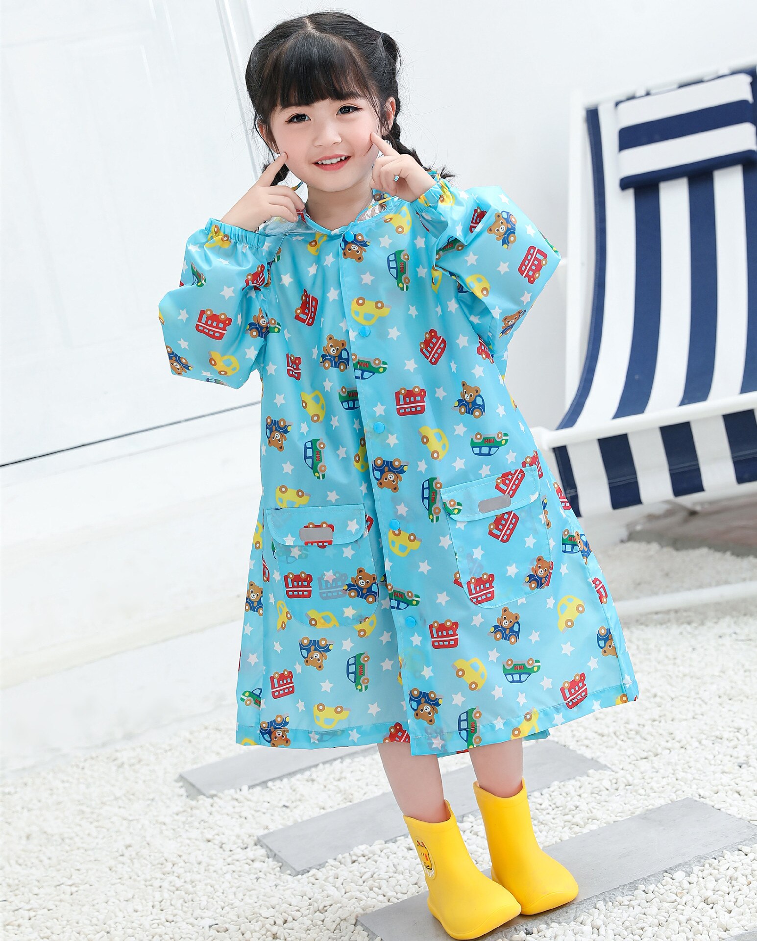 Cute Kids Raincoat Wateproof Children s Rain Poncho Rain Coat Jacket with Backpack Position