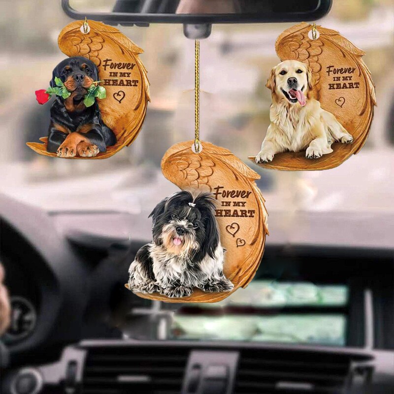 Pendentif ailes d&#39;ange chien, ornement de voiture mignon pendentif ailes de chien, sac à dos automobile, dessin animé porte-clés pour décoration de rétroviseur