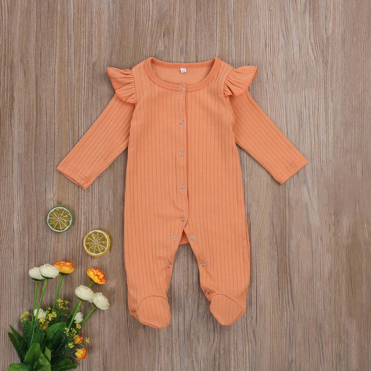 Infant Unisex Baby Meisjes Jongens Betaalde Jumpsuits Geribbelde Footies, leuke Verstoorde Lange Mouwen Effen Kleur Gebreide Een Stuk Pyjama