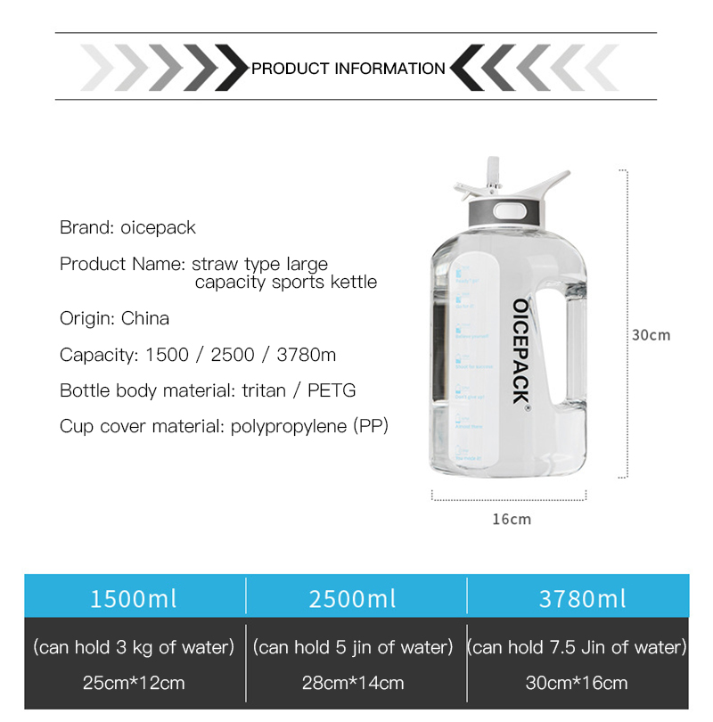 Bottled Joy Large Capacity 3.78L 2.5L Sports Water Bottles With Straw Lid Hiking Plastic Ton Barrel Pipette Cup Juice Milk Cups