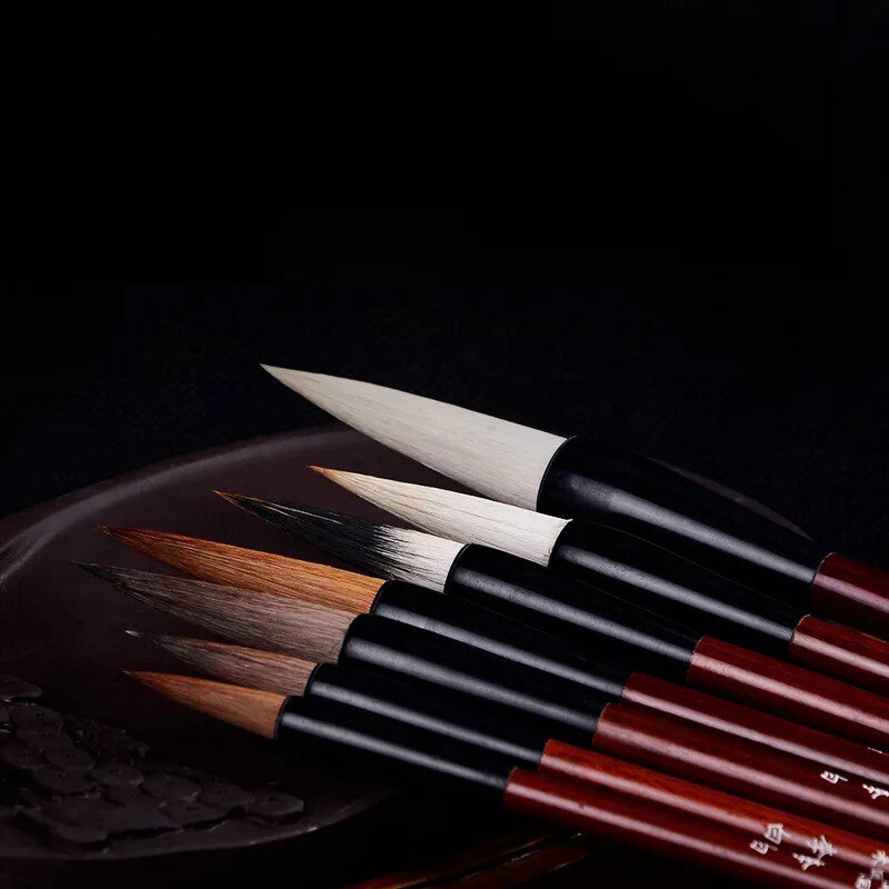 Conjunto de caneta de caligrafia chinesa 7 pçs pintura chinesa pincéis de caligrafia regular script pincel caneta conjunto com caixa de presente tinta china