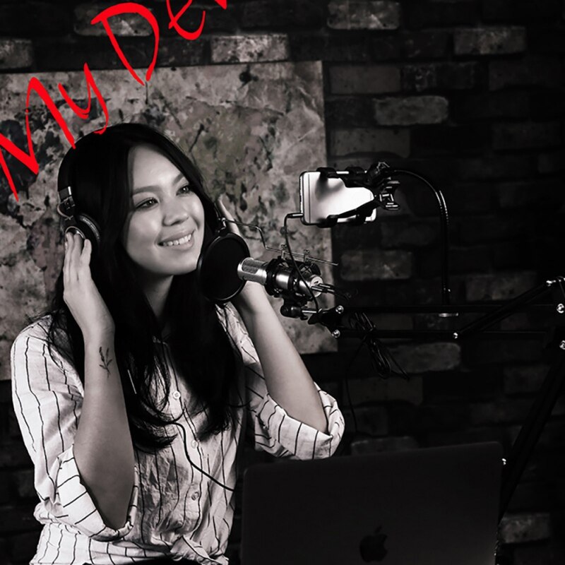 Microphone Stand With Mic -Pop Filter And Universal Cell Phone Holder Shock Mount With A Spider Cantilever Bracket