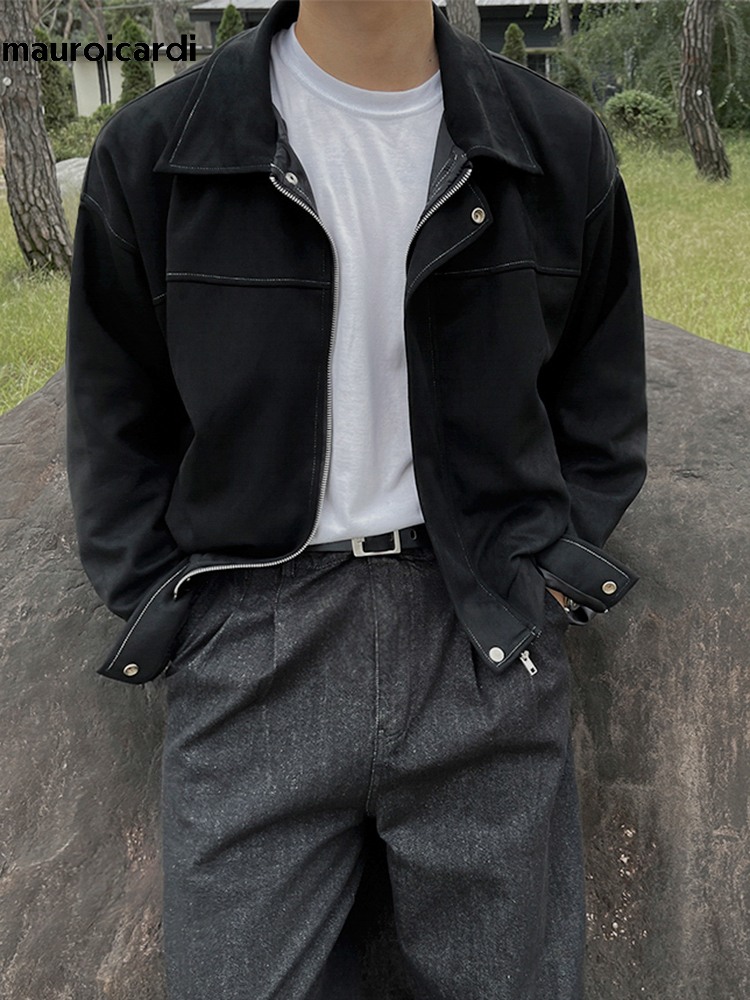 Mauroicardi-Chaqueta ligera azul para hombre, chaqueta de manga larga con cremallera, holgada, informal, Simple, estilo coreano, a la , primavera y otoño, 2024