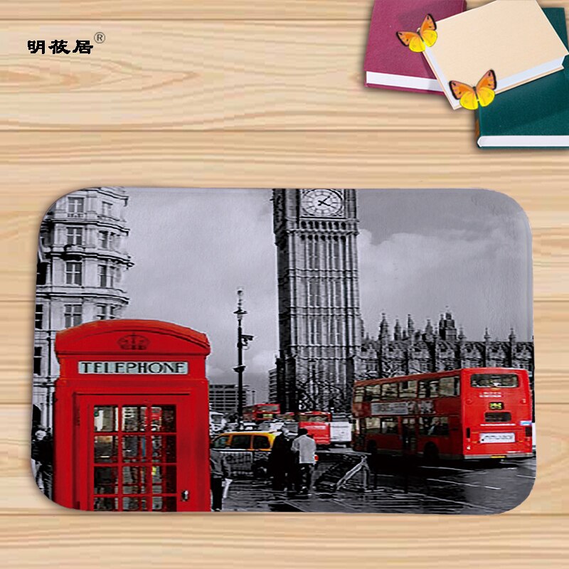 Billig pris boligindretning london paris naturskønne bygninger retro stue dørmåtte 40 x 60cm gulvmåtter flannel bad køkken tæpper: Mu 126