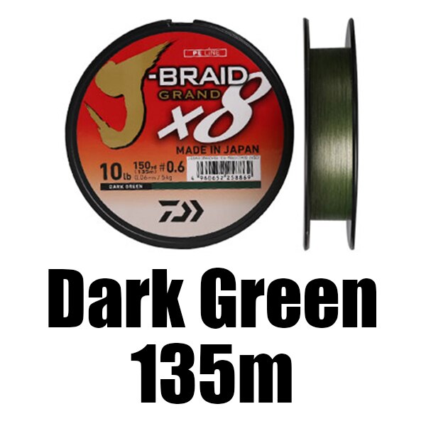 DAIWA-Sedal de pesca trenzado con 8 hebras, hilo original de J-Braid Grand, línea PE monofilamento, 135 m, 150 m, 10-60 lb, , hecho en japón: Dark Green / 1.0