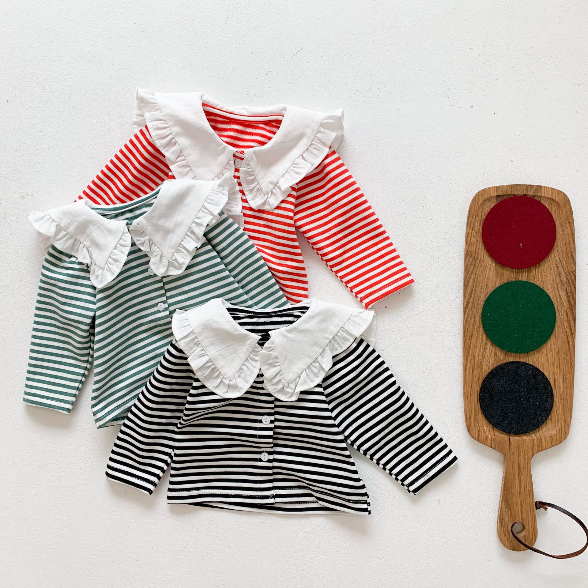 eins Neue Baby T-Hemden Frühling Herbst Baby Mädchen Streifen Hemden Spitzen Baby Kleidung