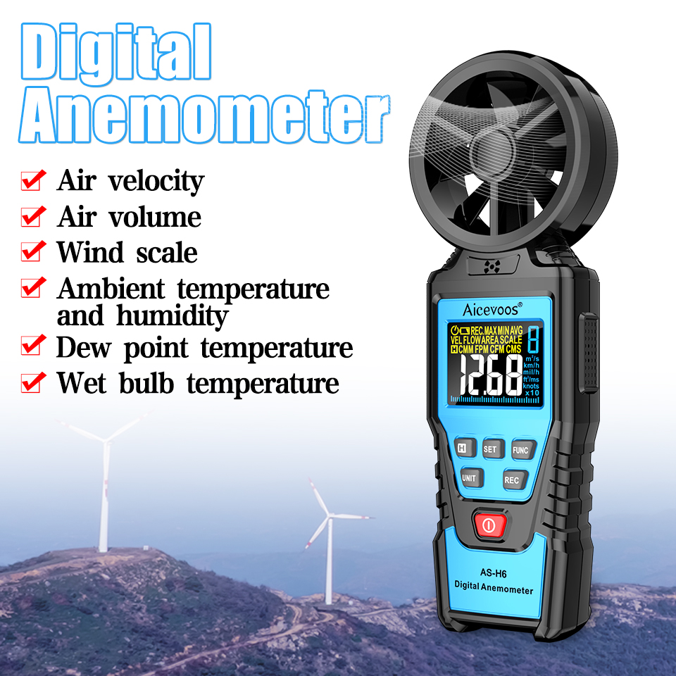 Anemómetro Digital Aicevoos, medidor de velocidad del viento portátil, medición de temperatura y humedad de energía eólica, probador de volumen de aire