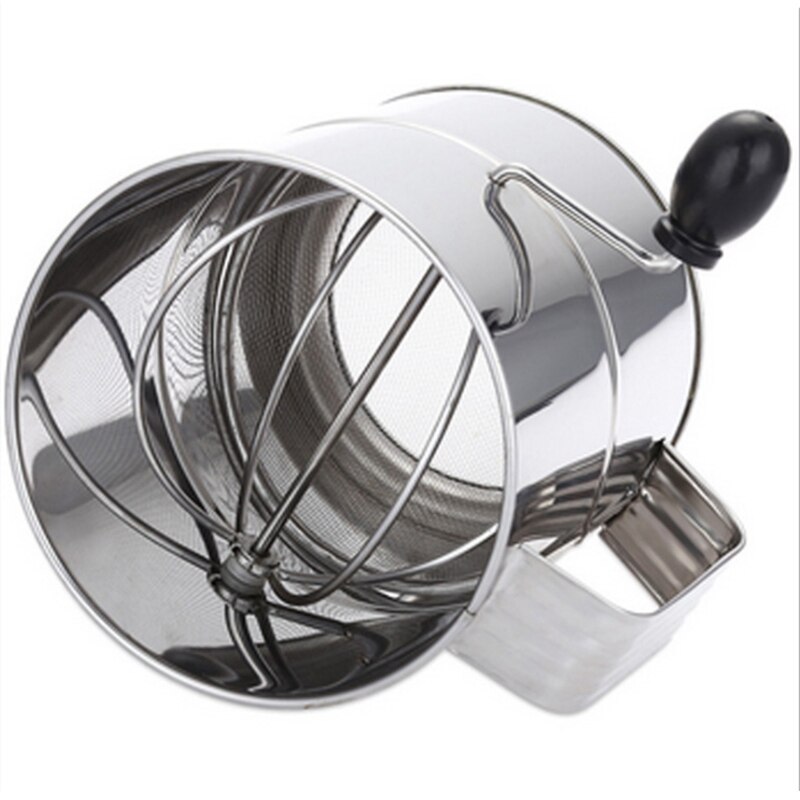 Fine Sieve Cup Easy Clean Stainless Steel Rotating Flour Colander Pastry Cocoa Baking Tool Hand Crank Sifter Mesh