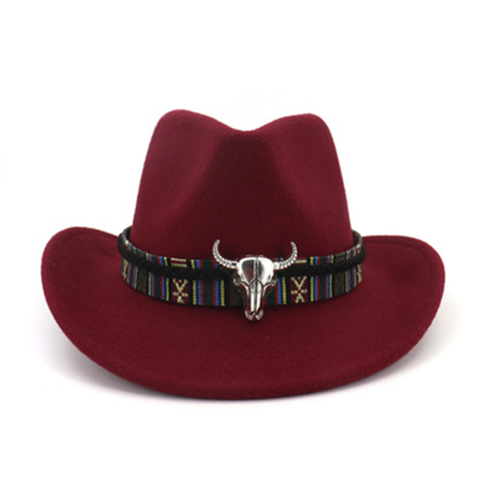 Hombres Mujeres Retro fieltro Cap Western Cowboy gorra con visera ancha HSJ88: wine red