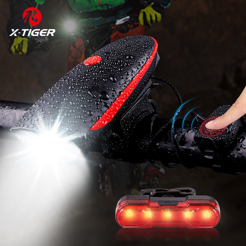 X-TIGER Bike Hoorn Licht Fietsverlichting Usb Opladen Fiets Licht Fietsen Regendicht Led Koplamp Met 130dB Elektrische Claxon Bel